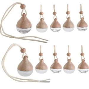 Wooden Cap Glass Car Diffuser Pendant For Essential Oil Aromatherapy